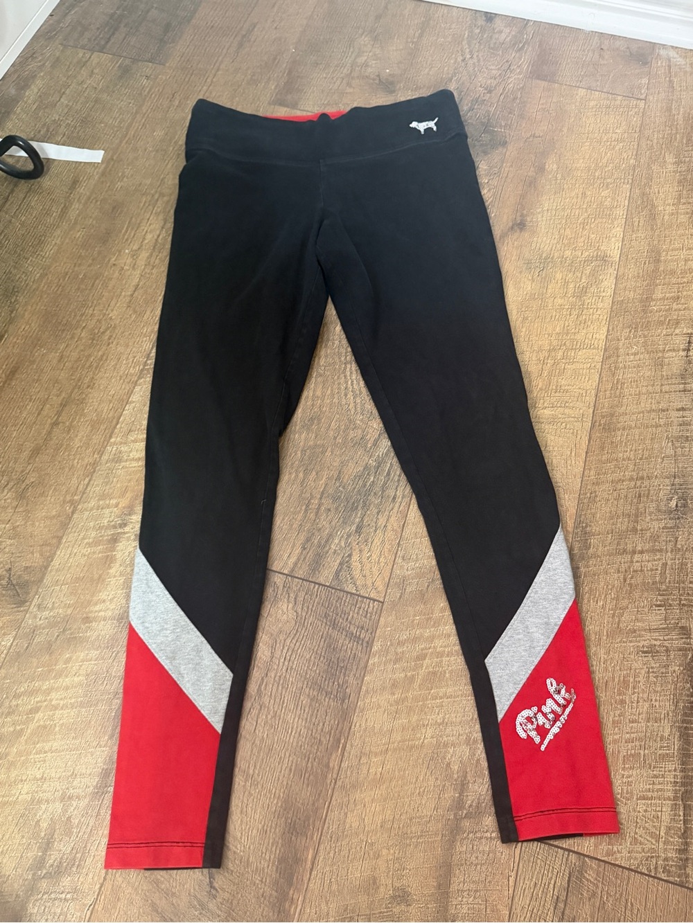 PINK Victoria's Secret Black, Red & Gray Girls' Colorblock Leggings